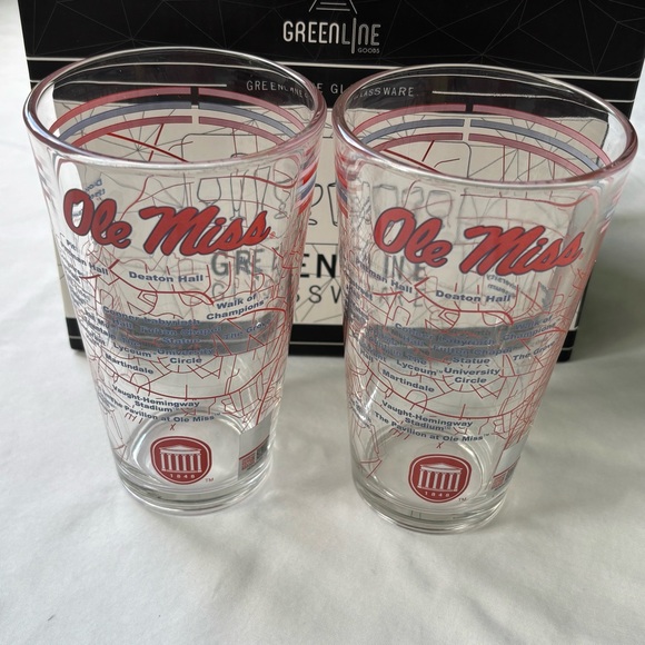 Greenline Other - Ole Miss University of Mississippi Logo Campus Map Pint Glasses NIB